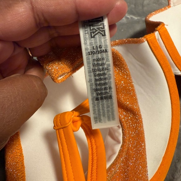 PINK Victoria's Secret Glittering Orange Swim Top Size Large - Picture 9 of 9